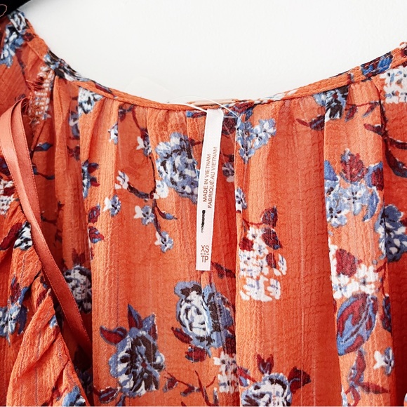 NWOT Free People New Final Rose Long Sleeve Blouse - Rust Combo XS - Picture 4 of 12